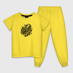 Пижама хлопковая детская Орнамент со скрипичным ключом тату стиль, цвет: желтый