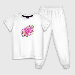 Пижама хлопковая детская Орнамент из разноцветных цветов, цвет: белый