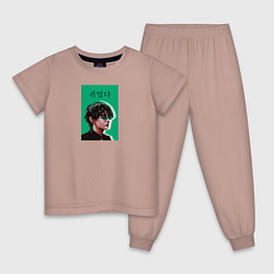 Пижама хлопковая детская Техен зеленый, цвет: пыльно-розовый