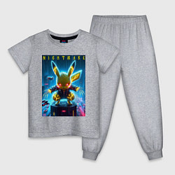 Детская пижама Cyber Pikachu - neon glow ai art