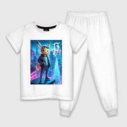 Пижама хлопковая детская Чувак Пикачу в мегаполисе - урбан нейроарт, цвет: белый