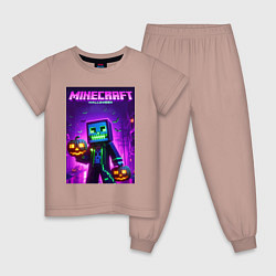 Пижама хлопковая детская Minecraft - halloween neon glow, цвет: пыльно-розовый