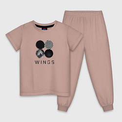 Пижама хлопковая детская BTS Wings, цвет: пыльно-розовый