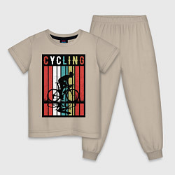 Пижама хлопковая детская Велосипедный спорт, цвет: миндальный