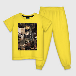 Пижама хлопковая детская Шахматы коллаж, цвет: желтый