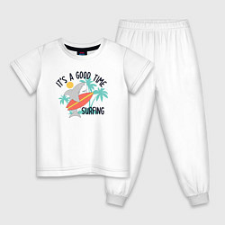 Пижама хлопковая детская Хорошее время для серфинга, цвет: белый