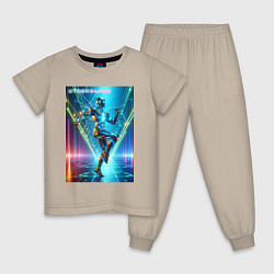 Пижама хлопковая детская Cool cyber dancer - neon glow, цвет: миндальный