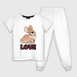 Пижама хлопковая детская Милый кролик love пиксель арт, цвет: белый