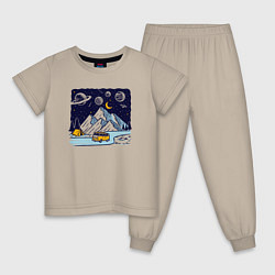 Пижама хлопковая детская Космическая дорога в горах, цвет: миндальный