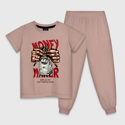 Пижама хлопковая детская Money maker hands, цвет: пыльно-розовый