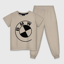 Пижама хлопковая детская БМВ значок, цвет: миндальный
