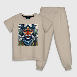 Пижама хлопковая детская Tigress girl military pilot, цвет: миндальный