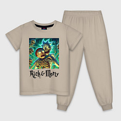 Пижама хлопковая детская Rick and Morty - horror, цвет: миндальный
