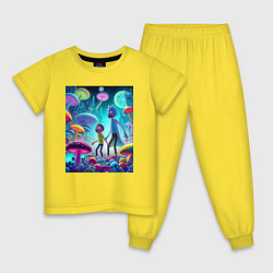 Пижама хлопковая детская Морти и Рик к сказочном грибном месте, цвет: желтый