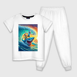 Пижама хлопковая детская Рик и Морти - сёрфинг на акуле, цвет: белый