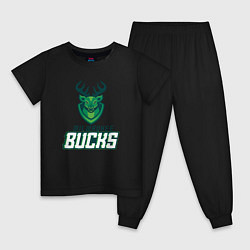 Пижама хлопковая детская Milwaukee Bucks NBA, цвет: черный