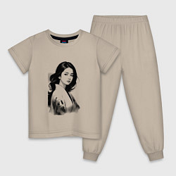Пижама хлопковая детская Азиатская девушка в кимоно, цвет: миндальный