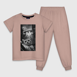 Пижама хлопковая детская Котейка и НЛО, цвет: пыльно-розовый