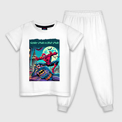 Пижама хлопковая детская Чувак паук против чувака летучей мыши - нейроарт п, цвет: белый