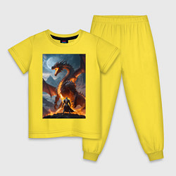 Пижама хлопковая детская Сражение рыцаря с драконом в стиле Demons Souls, цвет: желтый