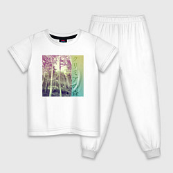 Пижама хлопковая детская Крымский лес японскими иероглифами, цвет: белый