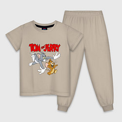 Пижама хлопковая детская Том и Джерри - погоня, цвет: миндальный