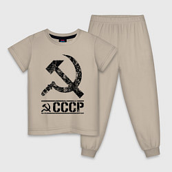 Пижама хлопковая детская Серп и молот черный, цвет: миндальный