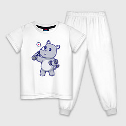 Пижама хлопковая детская Фитнес носорог, цвет: белый