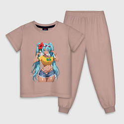 Пижама хлопковая детская Miku Hatsune с цветком, цвет: пыльно-розовый