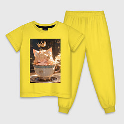 Пижама хлопковая детская Кошечка с короной в чашке, цвет: желтый