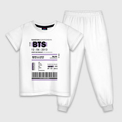 Пижама хлопковая детская Bts ticket, цвет: белый
