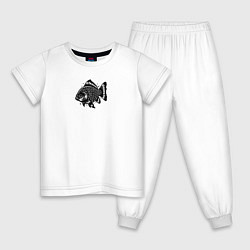 Пижама хлопковая детская Декоративная татуировка рыбы, цвет: белый