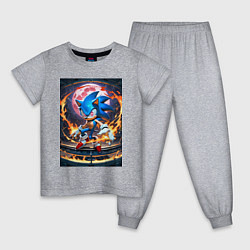 Пижама хлопковая детская Соник на фоне красной Луны, цвет: меланж