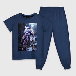 Пижама хлопковая детская Киборг лиса с неоновой подсветкой, цвет: тёмно-синий