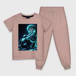 Пижама хлопковая детская Девушка киборг в стиле Cyberpunk, цвет: пыльно-розовый
