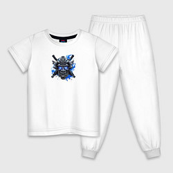 Пижама хлопковая детская Маска самурая с синим пламенем, цвет: белый
