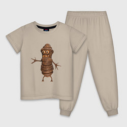 Пижама хлопковая детская Сartoon worm character brown, цвет: миндальный