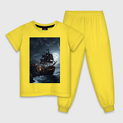 Пижама хлопковая детская Пиратский корабль в шторм, цвет: желтый