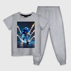 Пижама хлопковая детская Соник убегает от ракет, цвет: меланж