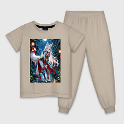 Пижама хлопковая детская Белоснежная лиса лунной ночью, цвет: миндальный