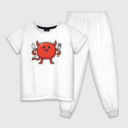 Пижама хлопковая детская Дьяволёнок на кухне, цвет: белый