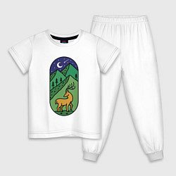 Пижама хлопковая детская Олень и горы, цвет: белый