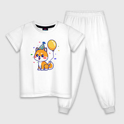 Пижама хлопковая детская Праздничная собачка, цвет: белый