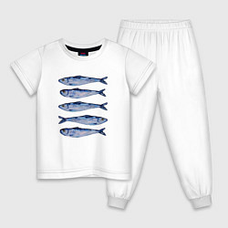 Пижама хлопковая детская Рыбки акварелью, цвет: белый