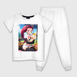 Пижама хлопковая детская Джесси и Мяут на пикнике, цвет: белый