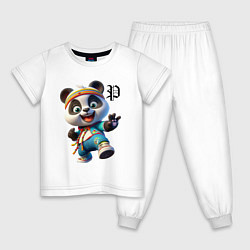 Пижама хлопковая детская Funny panda cub - anime, цвет: белый