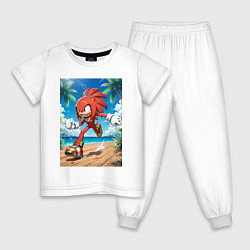 Пижама хлопковая детская Ехидна Наклз бежит по пляжу с пальмами, цвет: белый