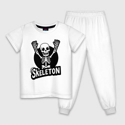 Пижама хлопковая детская Skeleton с поднятыми руками, цвет: белый