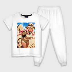 Пижама хлопковая детская Девушка-археолог исследователь пирамид, цвет: белый