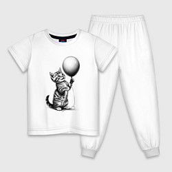Пижама хлопковая детская Котенок с шариком, цвет: белый